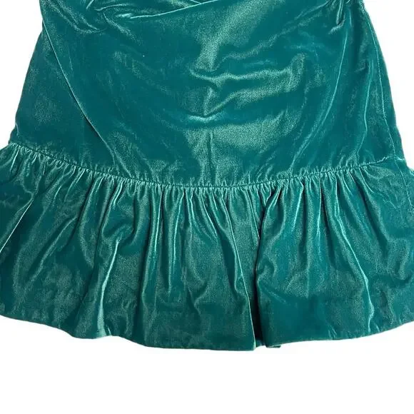 J Crew Velvet Ruffle Hem Holiday Shift Dress | Sz 00 | Emerald Green NWT - Picture 5 of 8